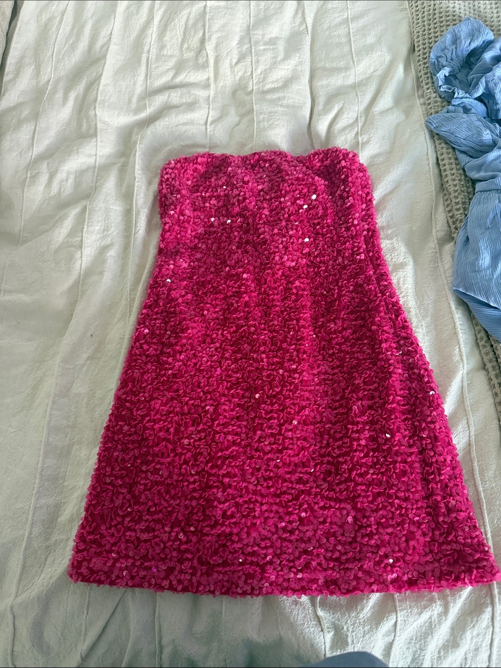 Oh Polly Hot Pink Sequin Strapless Mini Dress